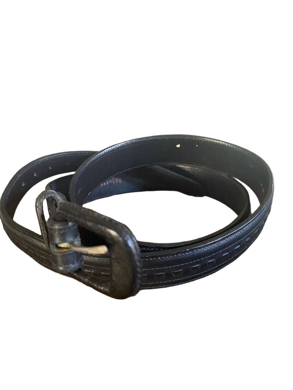 VOGT Men's Vintage Black Handmade Leather Belt with Textured Buckle